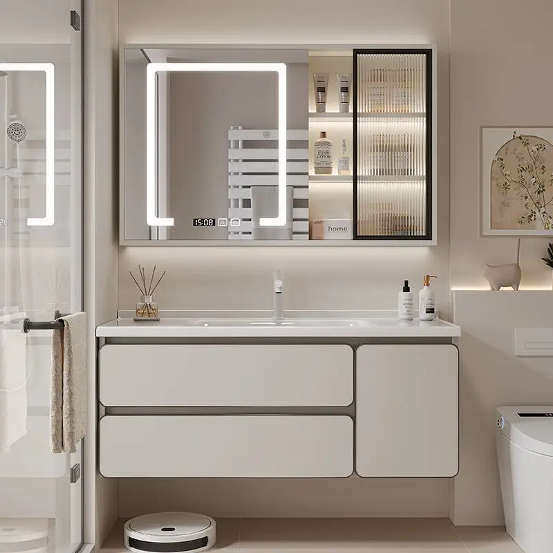 

New Cream Wind Bathroom Cabinet Integrated Basin Ceramic Washbasin Toilet Washbasin Cabinet Combination Washbasin