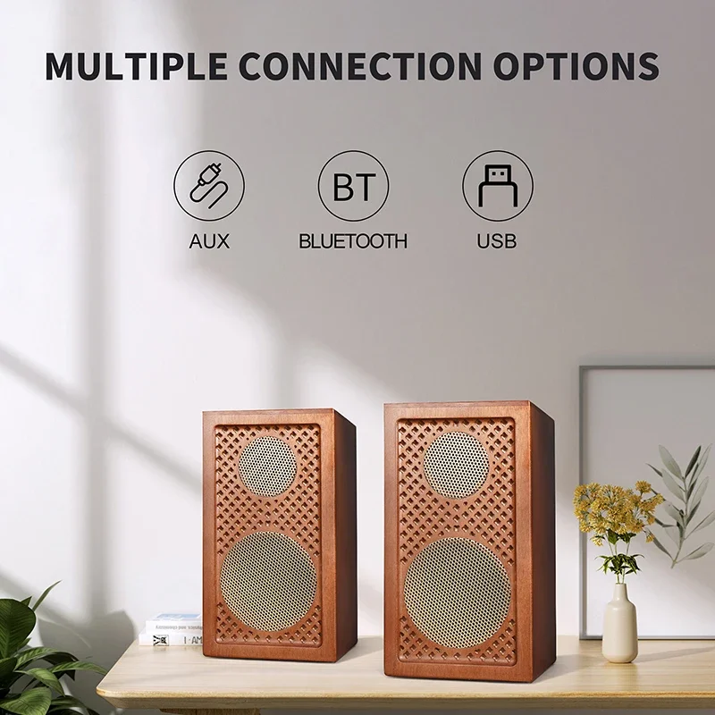 

Admirer Bluetooth Bookshelf Speakers HiFi Stereo Natural Wooden Vintag.70W Powered BookshelfeSpeakers