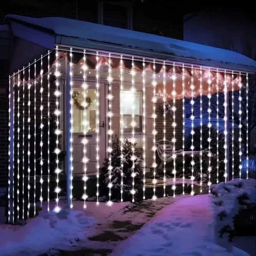 LED الشمسية الستار ضوء 8 طرق في الهواء الطلق الزفاف الديكور سلسلة أضواء ساحة التخييم عيد الميلاد الجنية جارلاند سلسلة أضواء #6