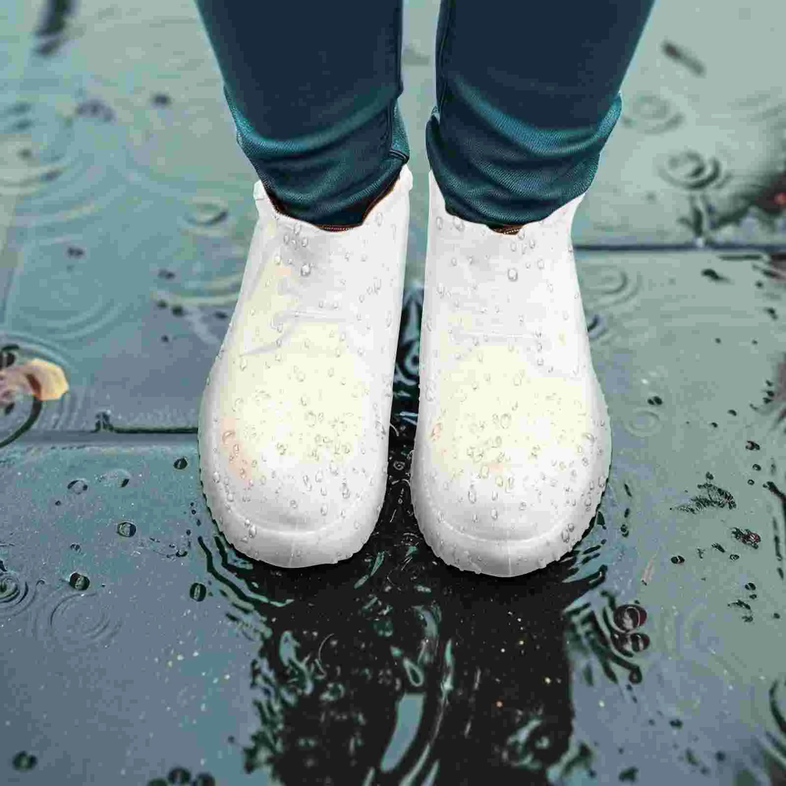 Capas impermeáveis antiderrapantes para homens e mulheres, protetor de sapatos reutilizável, botas de chuva, botas interiores, gel de sílica branca, 2 pares