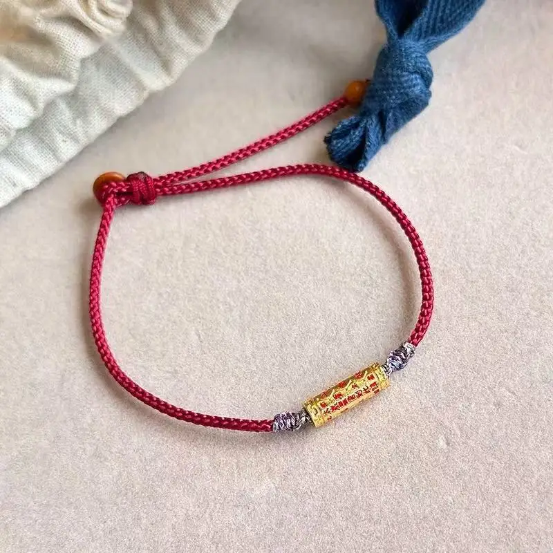 

S925 Silver Plated Gold Tai Sui Red String Bracelet for Women Handwoven Chinese Style Zodiac Year Bracelet Gifts