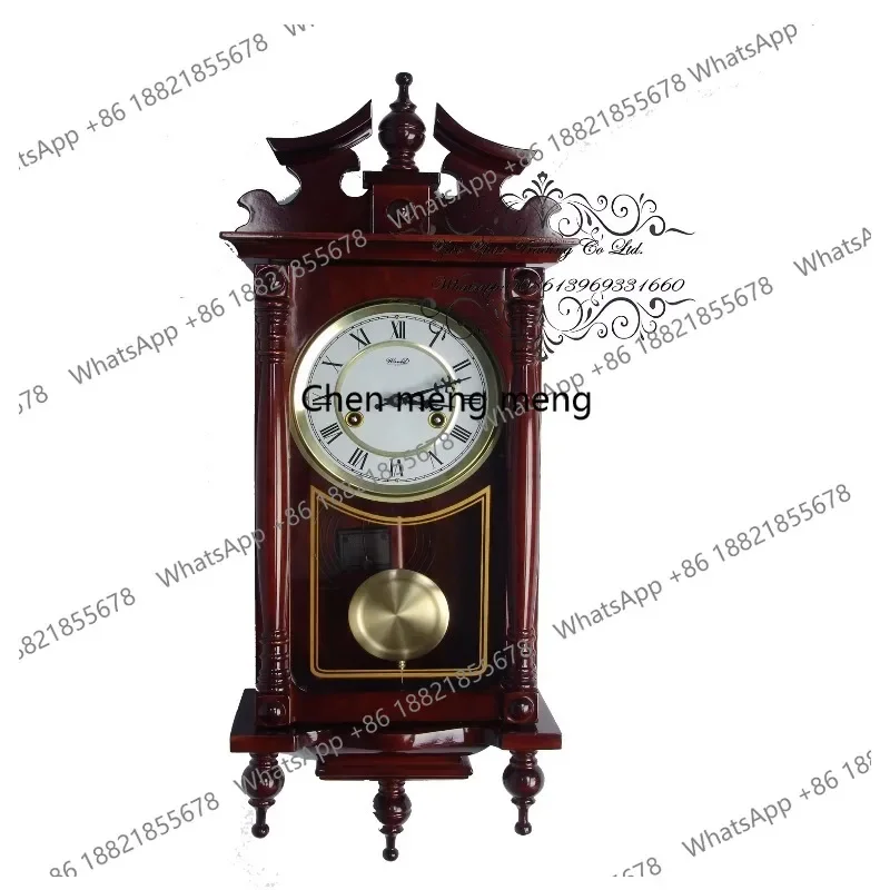 d178 The pendulum wooden wall clock is a great timepiece with black numerals and a brass bezel