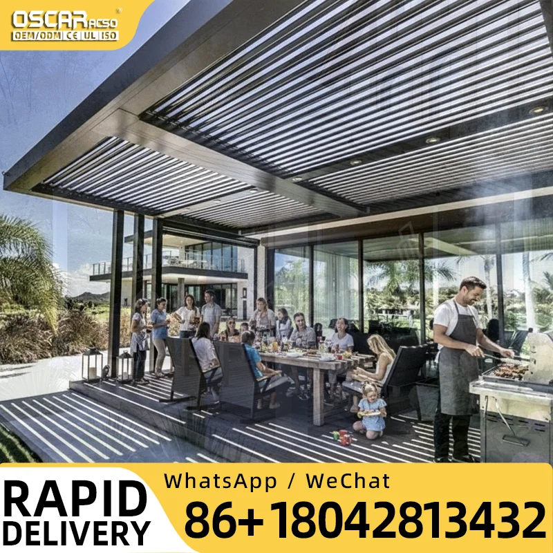 Aluminum Durable Sun Shade Motorized Bioclimatic Pergola Outdoor Kits With Blinds Customized Bespoke for Garden Patio Backyard p