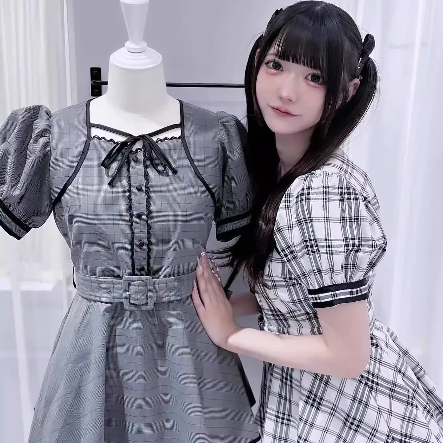 النمط الياباني فستان حلو مجموعة صيف جديد 2025 الألغام الإنتاج الضخم عبر حزام كشكش حافة قصيرة الأكمام بلوزات + شورت 2 قطعة مجموعة