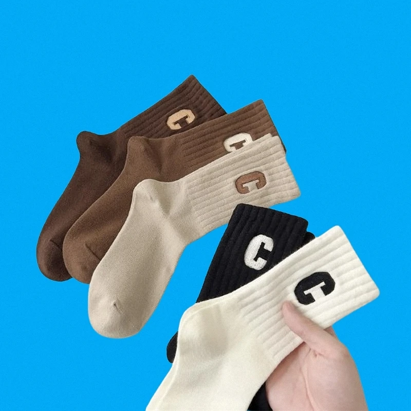 Calcetines de algodón de Color sólido para estudiantes, medias de tubo medio, absorbentes del sudor y desodorantes, estilo informal, invierno, 5/10 pares