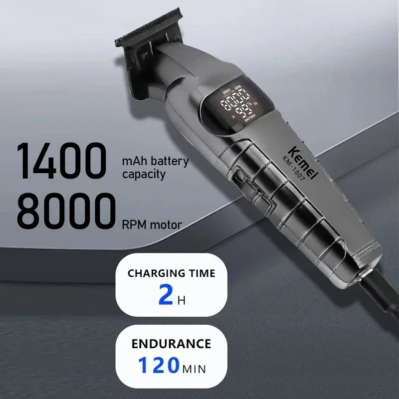 KM-1807 Professional Hair Trimmer by Kome USB Rechargeable Cordless Hair Clippers for Men with LCD Display Hair Cutting Machine