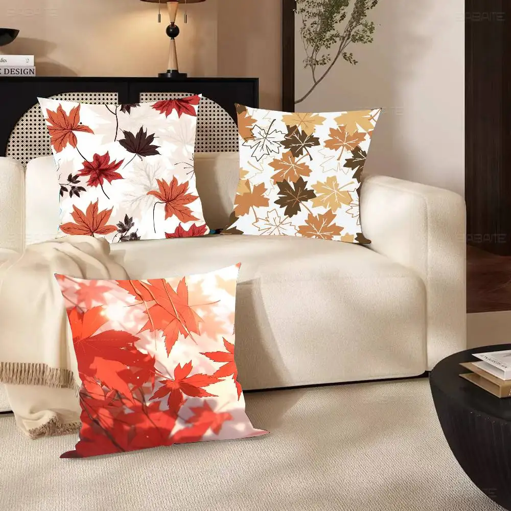 Autumn Maple Leaf Decoration Pillow Case Fashion Square Pillowcase Bedroom Sofa Room Ins Decoration Leisure