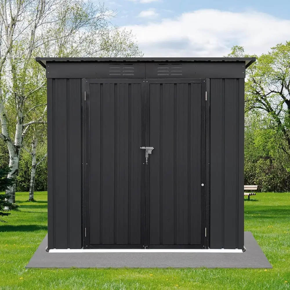 6x4ft Waterproof Outdoor Storage Shed with Lockable Door for Garden, Bikes, and Tools in Black