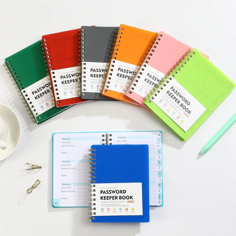A6 Simple Password Keeper Book with Alphabetical Tabs Hardcover Coil Password Book Advanced Conference Notebook BJB06