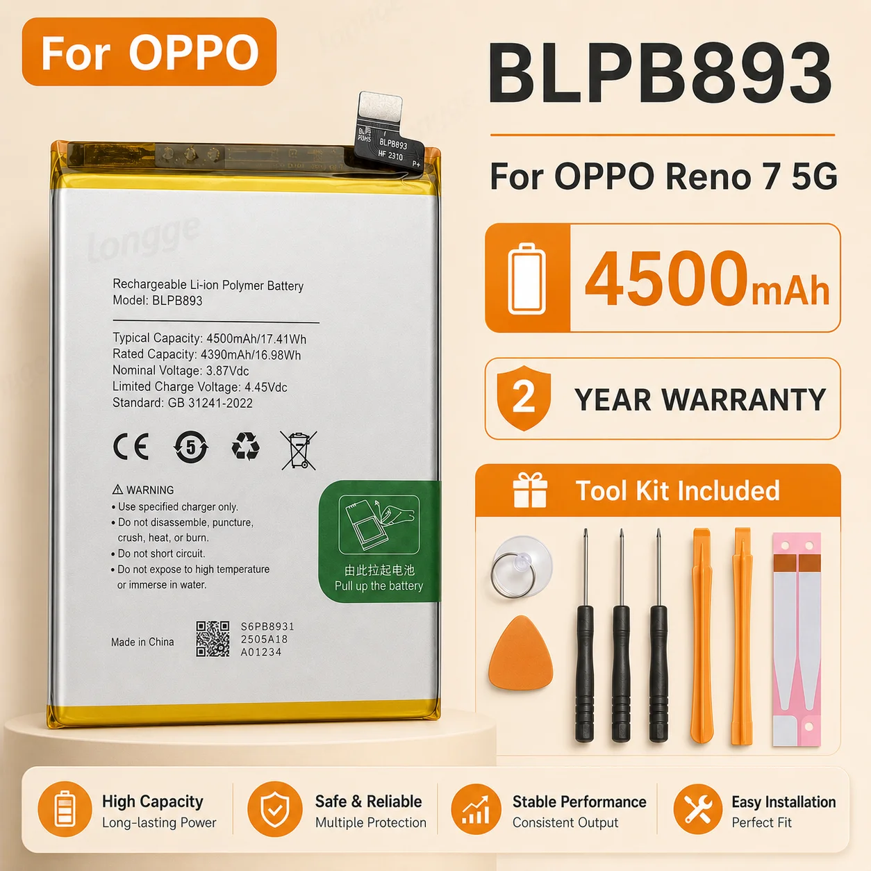 For OnePlus OPPO Reno 2 4Z 5F 8T 5 7SE 11F 14 12 13 Pro BLP895 BLP819 BLPC29 BLP705 Phone Replacement Battery Cell Repair Part