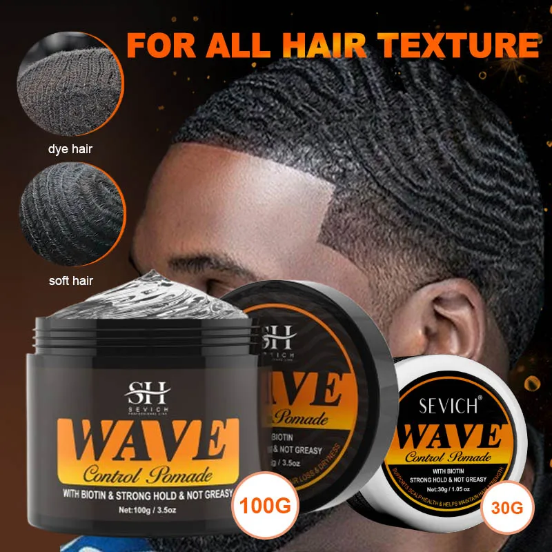 Sevich 360 Wave Pomade Strong Hold No Grease Hair Gel Perfect for Creating and Reinforcing Waves Brush Set for Normal Hair Types