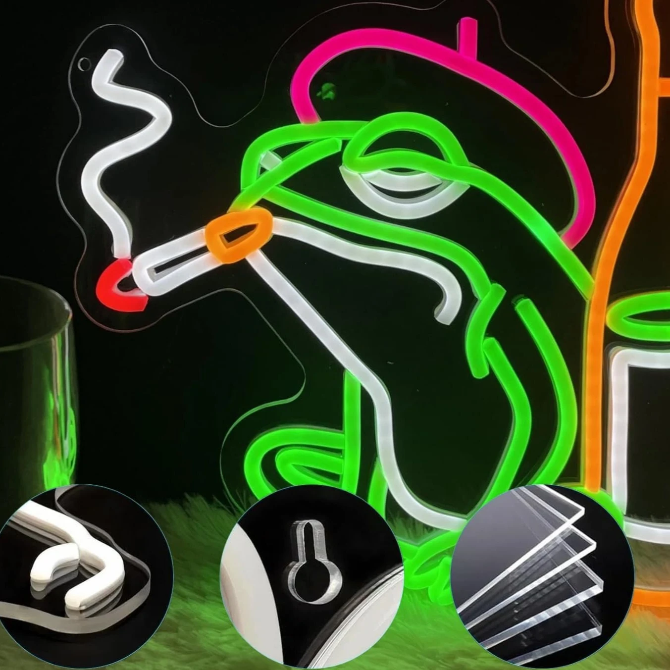 Smoking Frog Neon Sign USB Powered LED Neon Light Dimmable for Man Cave Bar Bedroom Shop Hotel Garage Decor Gifts for Man