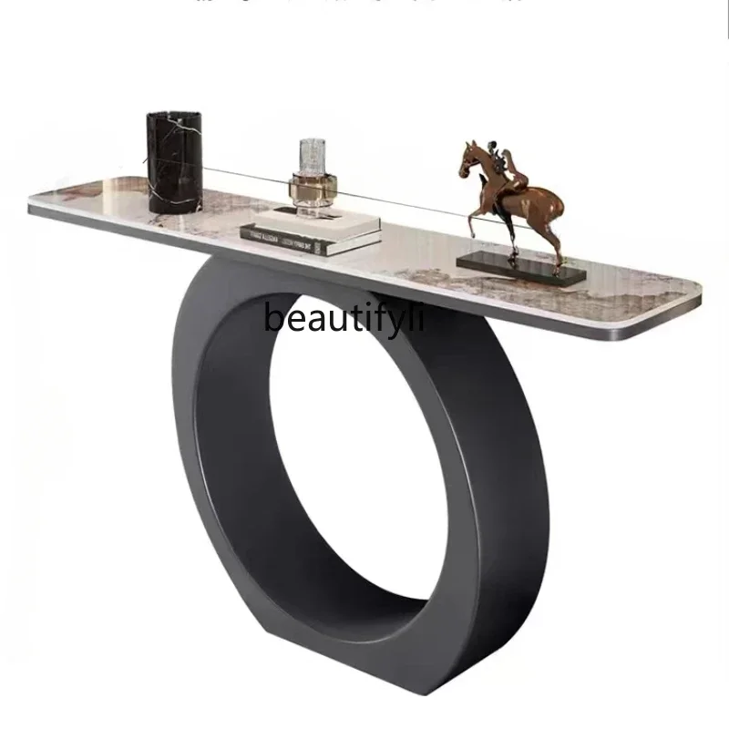 

Light Luxury Hallway Table High-End Rock Plate Desk Living Room End View Hallway Cabinet Hallway Table against the Wall