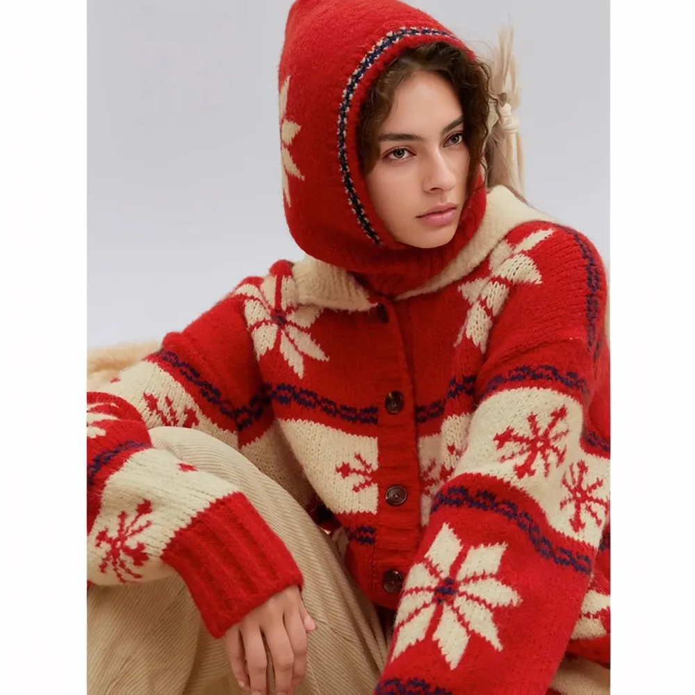 Christmas Snowflake Atmosphere Balaclava Hat Winter Ladies Warm Integrated Knitted Wool Hat