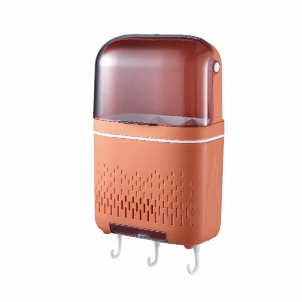 

Wall-Mounted Utensil Organizer No Punching Dustproof Spoon Fork Chopstick Storage Box Cutlery Flip Top Drain Rack with Cover