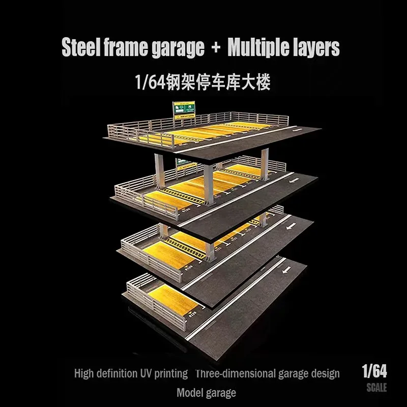 MoreArt&TimeMicro 1:64 American style three-story steel frame parking building assembly model