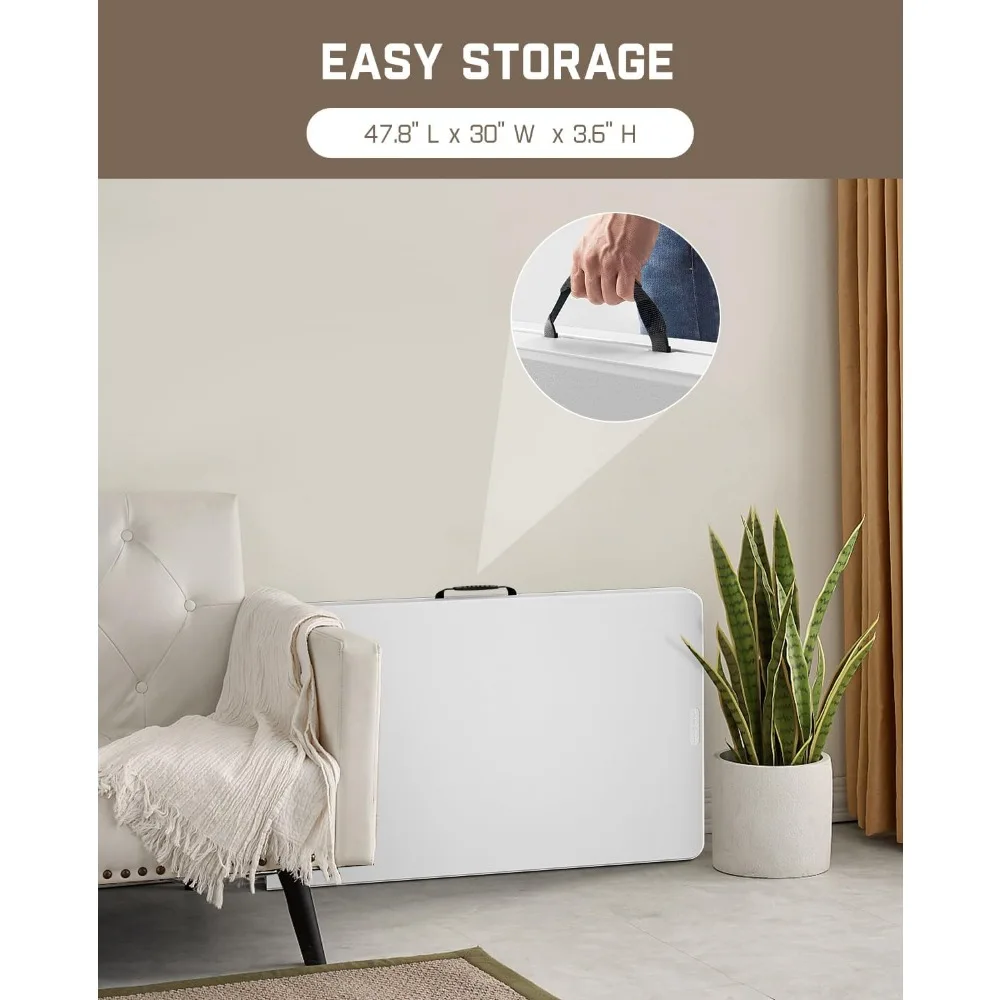 Heavy Duty 8ft Folding Table with Six Legs, 500 lbs Capacity, Plastic Fold-in-Half Table for Indoor Outdoor Use