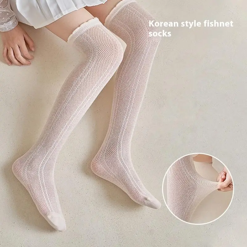 Kinder Frühling Sommer Mädchen Kniehohe Lange Socken Weiße Farbe Prinzessin Mesh Atmungsaktive Schuluniform Zubehör Strümpfe