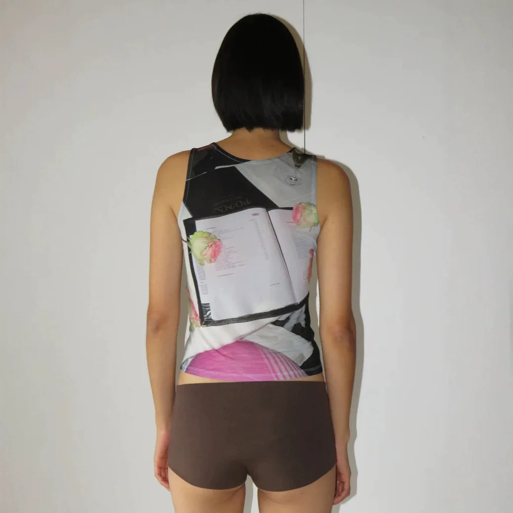 

Paloma Wool24 Elastic Tight Fit Double Sided Printed round Ne Svel Top Vest Women's Knitted T-irt Spring Season