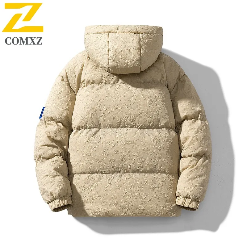 COMXZ Winter Cotton Coat Men New Casual Hong Kong Style Fashion Thickened Warm Parka Premium Hooded Hiking Windproof Garment