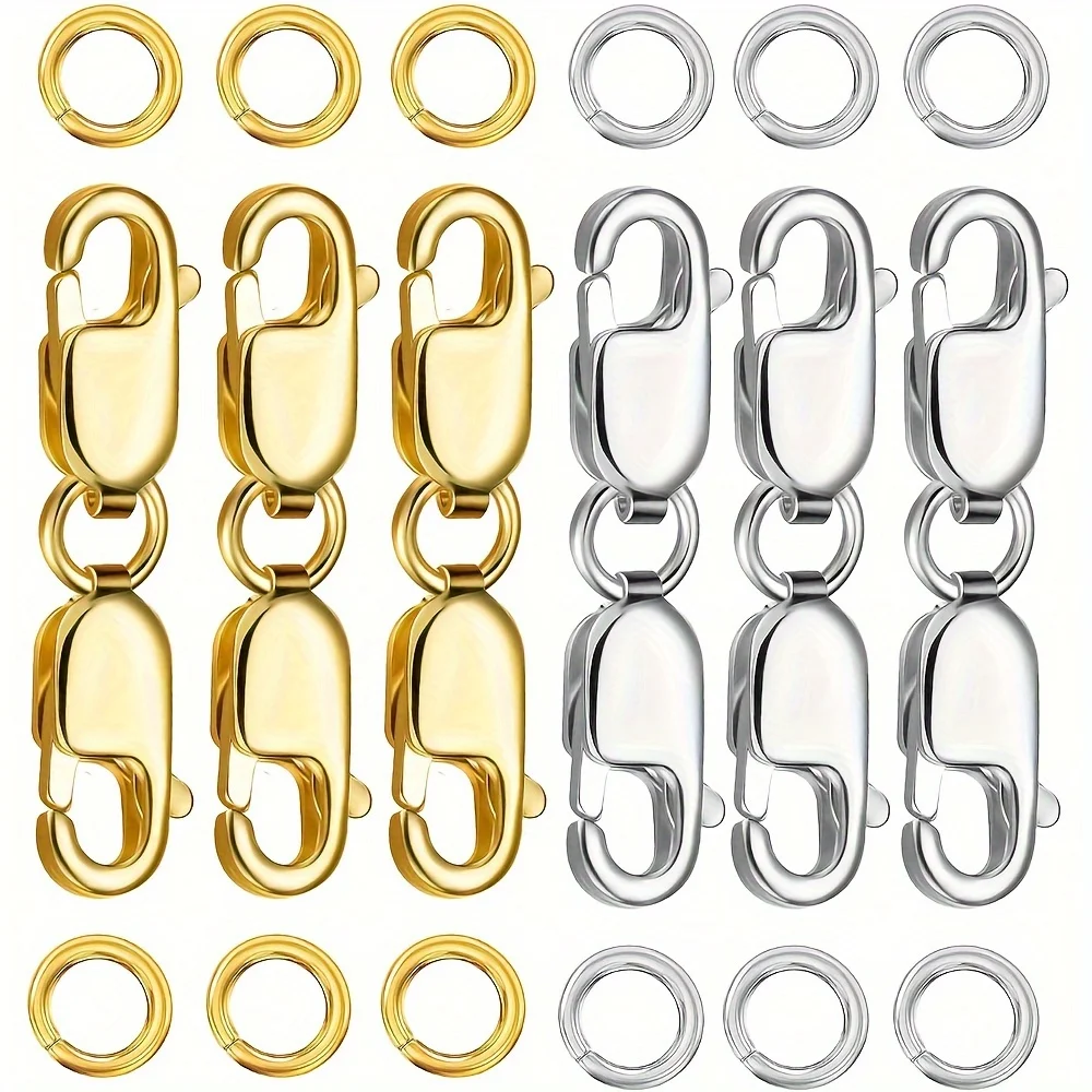 Karabinerverschluss mit geschlossenen Biegeringen, 18 Karat vergoldetes Silber, Halskettenverschlüsse und Verschlüsse für die Schmuckherstellung