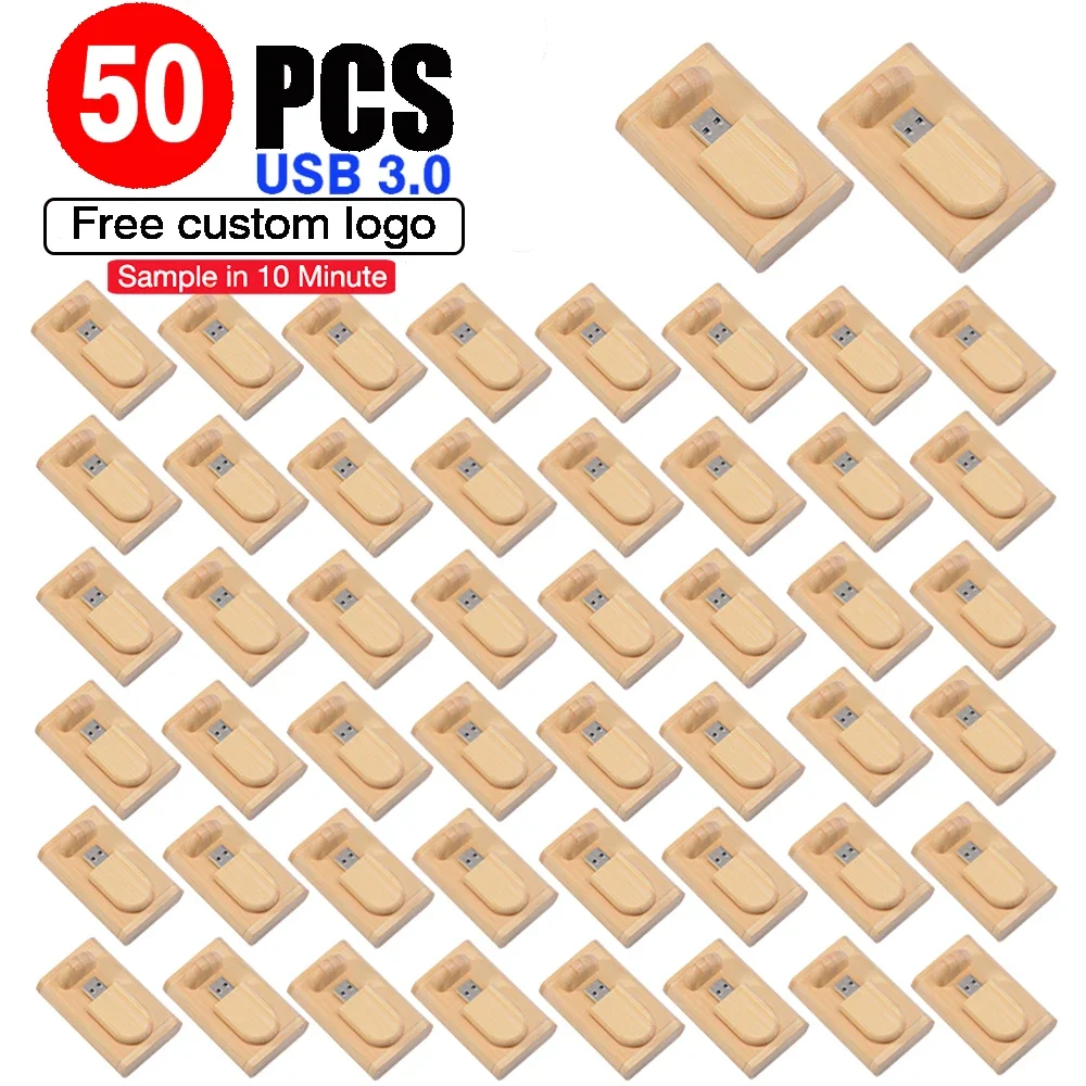 JASTER 50PCS/LOT High Speed USB Flash Drive 3.0 Wooden Bamboo Pendrive 4GB 16GB 32GB 64GB 128GB Pen Drive Wedding Gift Free LOGO