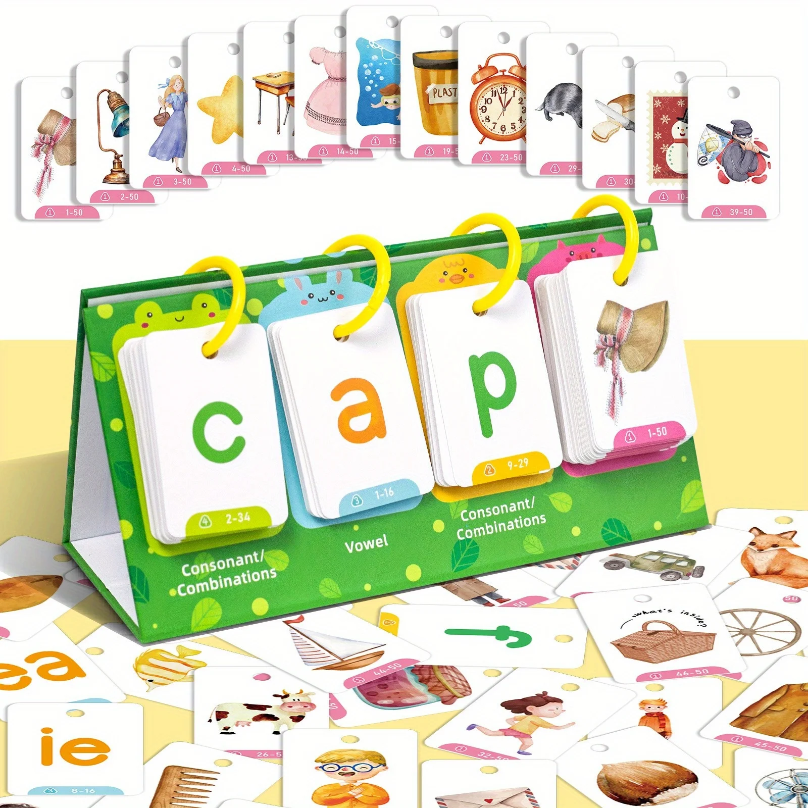 Kids CVC Words Flashcards Phonics Flip Chart Word Builder Sight Words Activity Learning Tool Speech Therapy Special Education