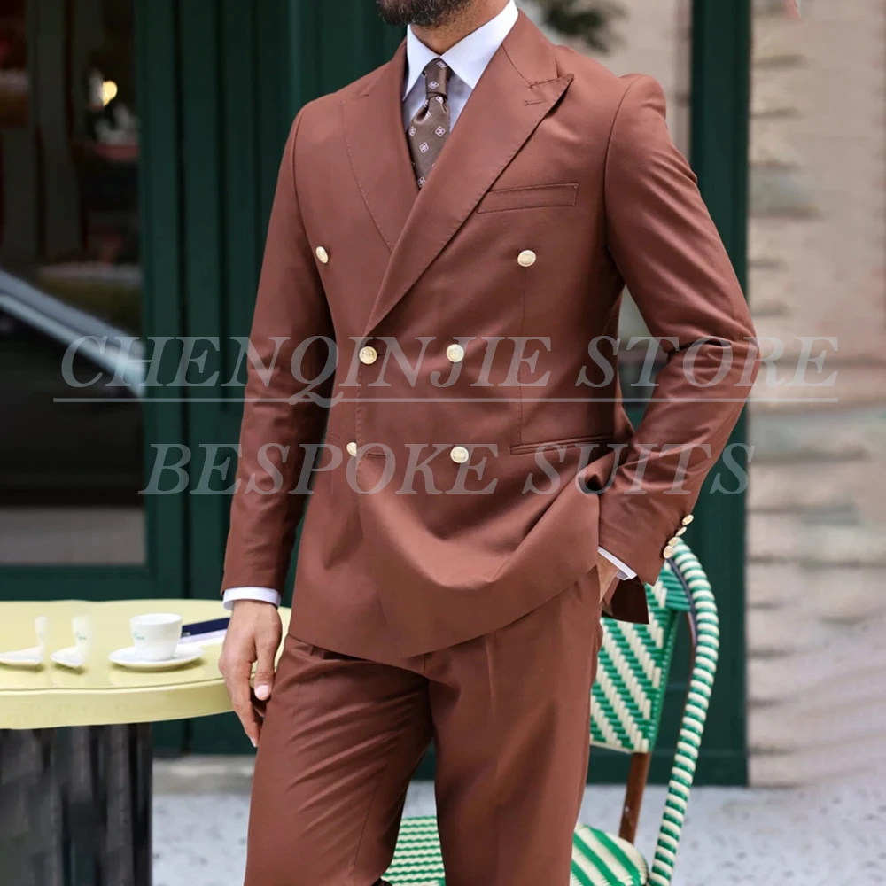 

Формальные костюмы для мужчин, модные однотонные двубортные высококачественные свадебные костюмы из двух предметов, куртка, брюки, костюм Homme