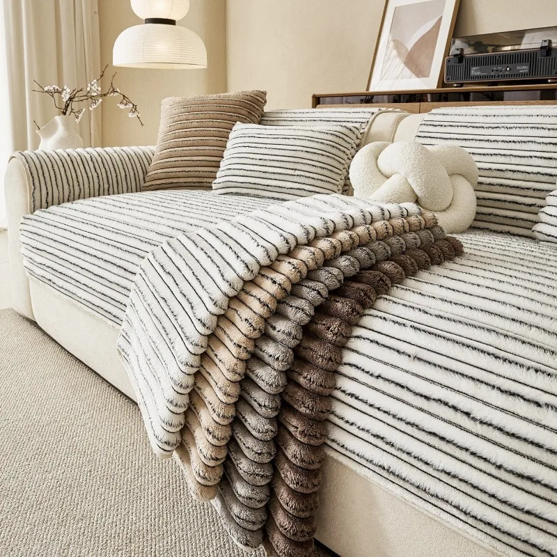 Flannel Sofa Cushion Winter Thick Sofa Cover Anti Slip Warm Pad One-piece Wear-resistant Living Room Furniture Decoration