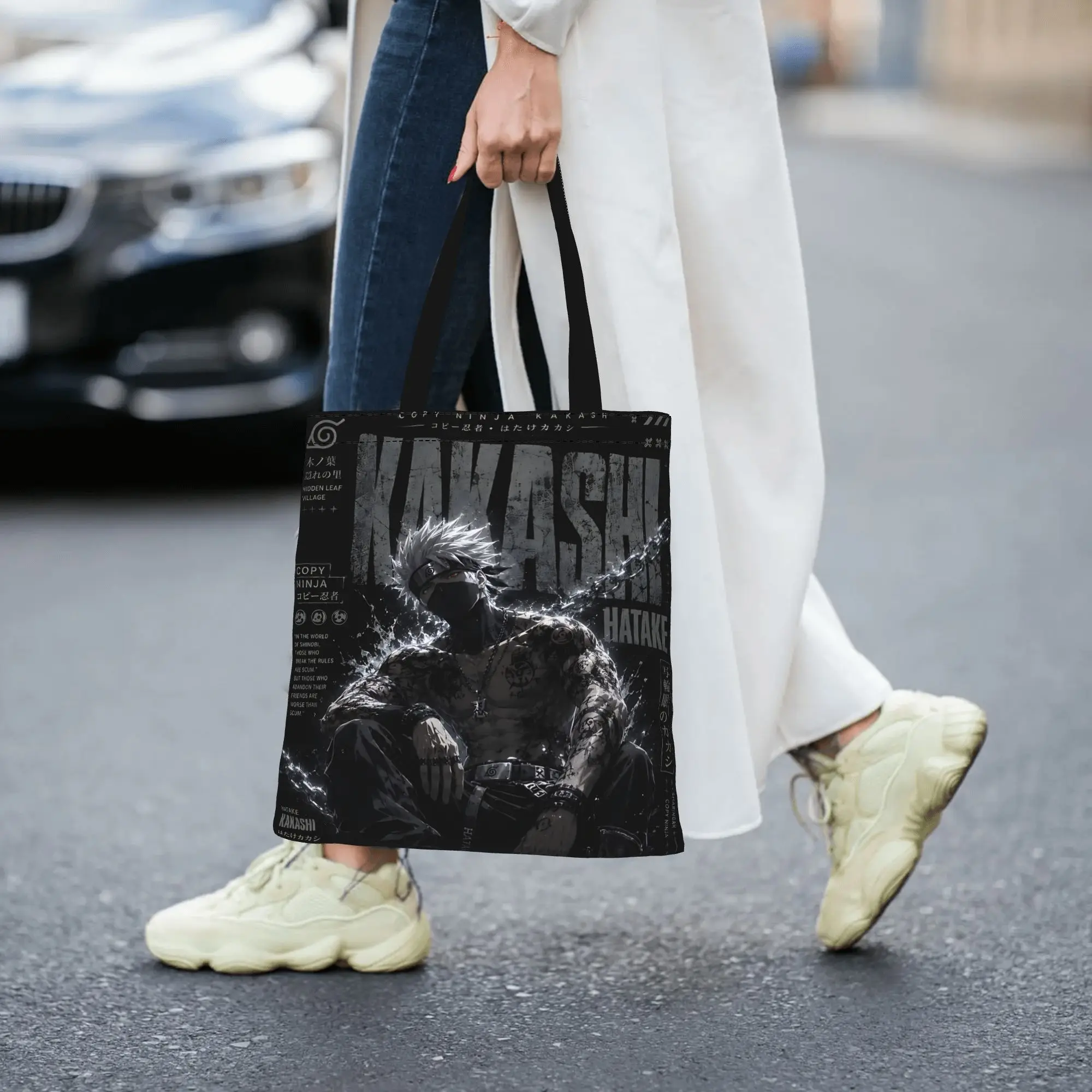Customized Naruto Anime Theme Women's Bag Shopping Bag Reusable Double Sided Canvas Tote Bag Shoulder kakashi Handbag