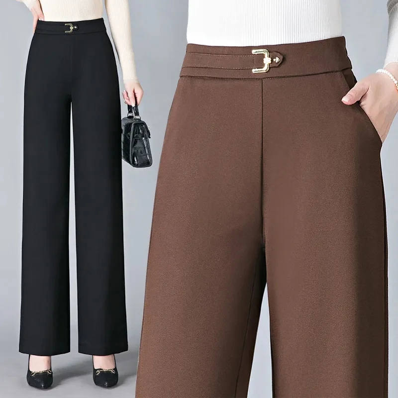 2023 New Spring Autumn Office Wide Leg Pants Women Casual High Waist Thicken Pantalones New Large size Straight OL Sweatpants