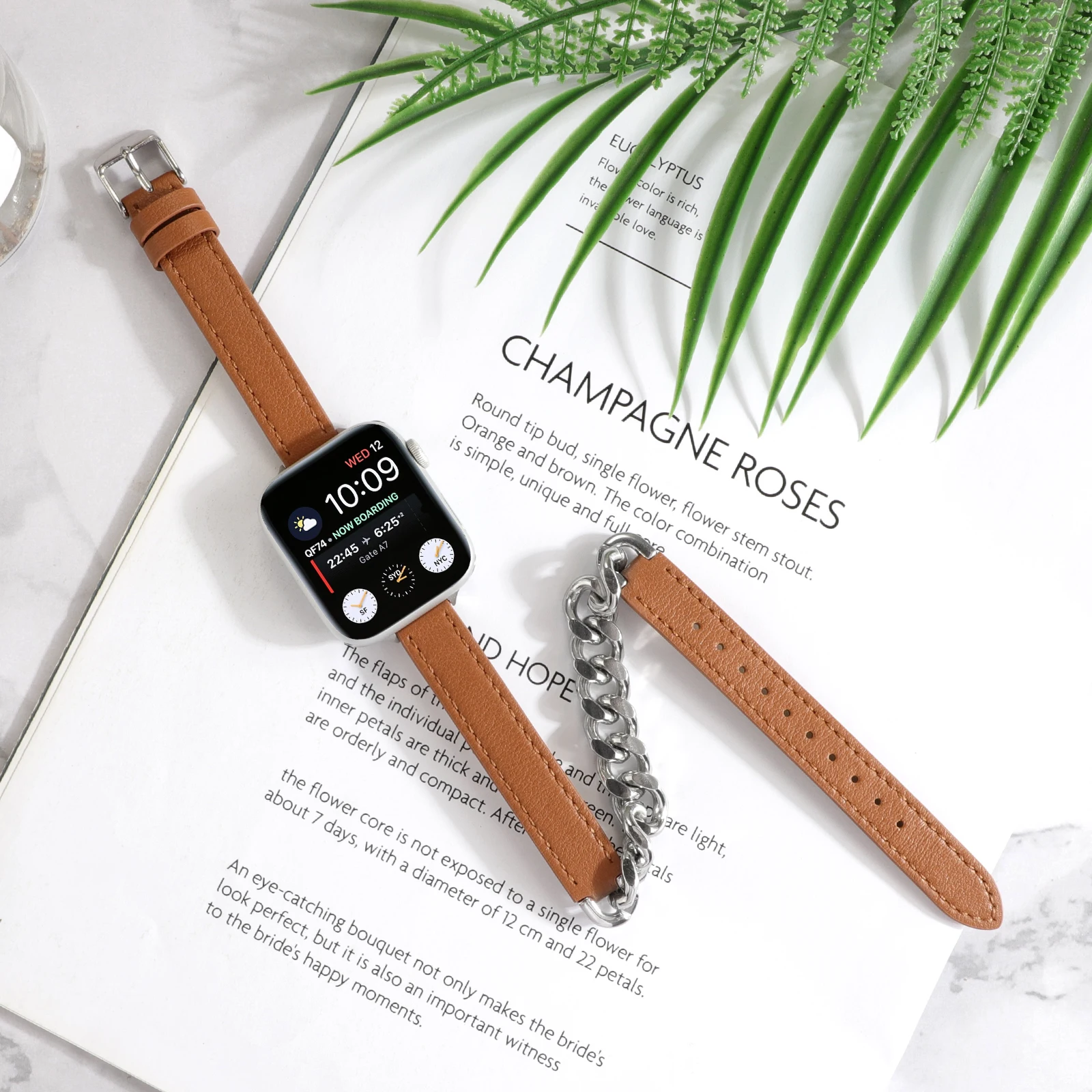 Leather Loop Strap For Apple Watch Band 49mm 45mm 44mm 41mm 42mm 40mm Gourmette Metal Double Tour Belt iWatch Ultra 8 7 6 5 4 SE