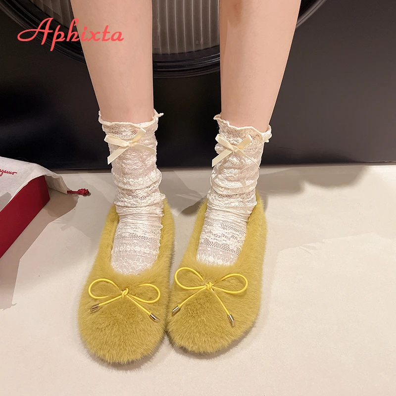 

Aphixta Furry Sweet Bow Dec Женские туфли на плоской подошве Желтые туфли на плоской подошве Женские туфли на плоской подошве с лоферами Женская повседневная обувь на мягкой подошве