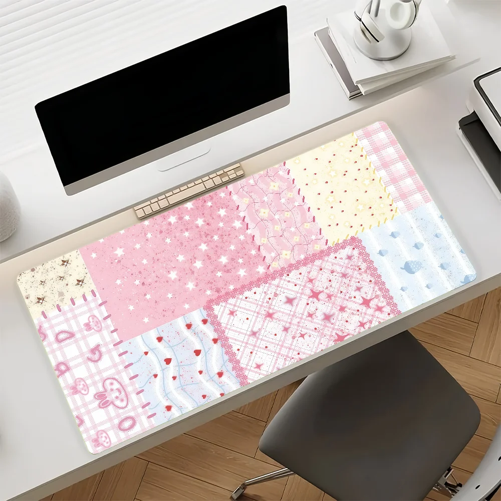Fruit Plaid Strawberry Pink Girl Mouse Pad Anti Slip Rubber Edge Locked Thickened Laptop Gaming Desk Mat