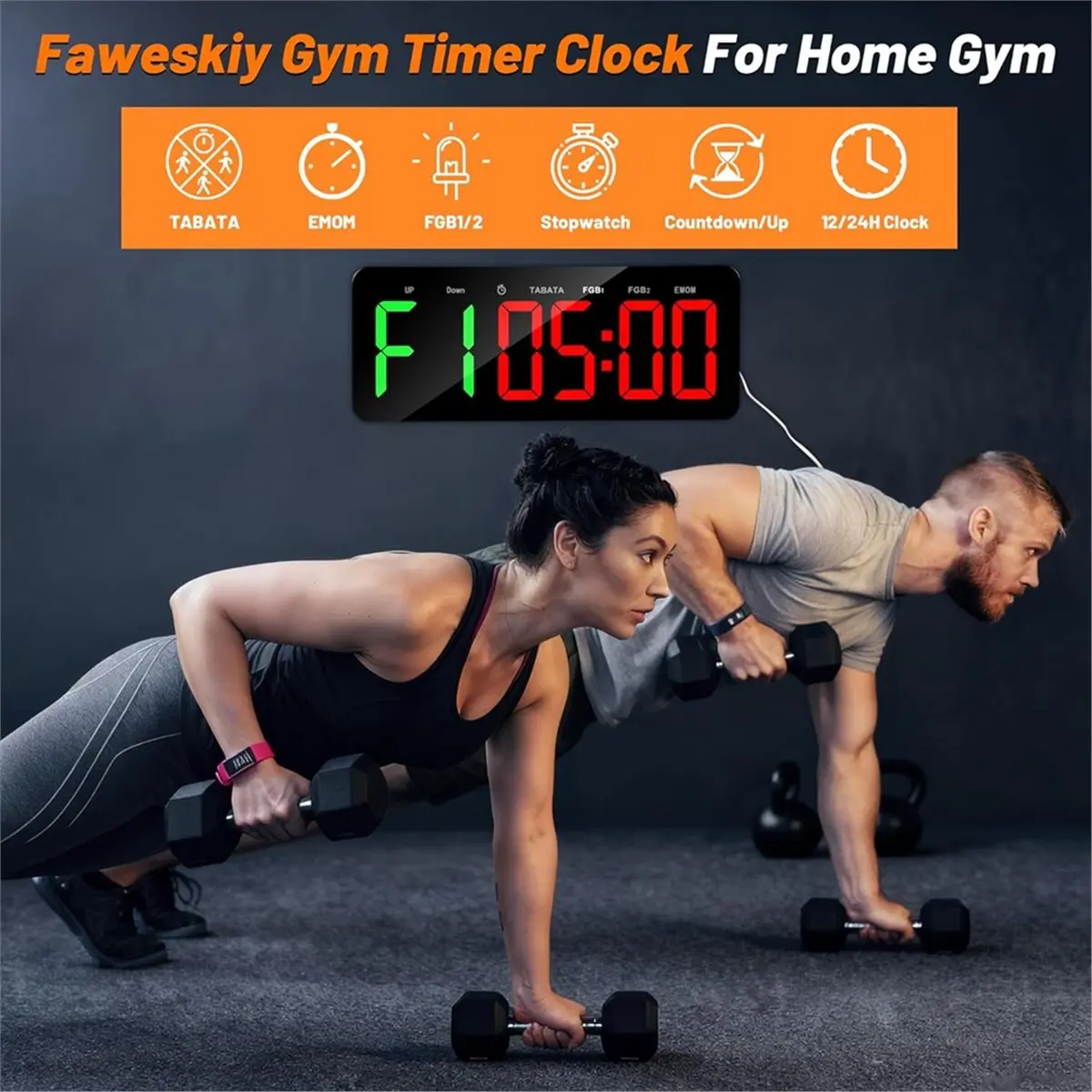ABNQ Gym Timer Clock for /FBG/EMOM - Large Workout Clock for Home Gym with Remote Control, Count Down & Up EU Plug