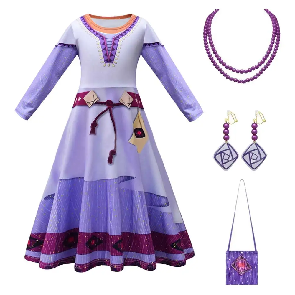 Asha Cosplay Costume pour enfants, Movie Cos, Tenues Nette, Robes Fantrenfor, Carnaval d'Halloween, Accessoires de jeu de rôle pour filles