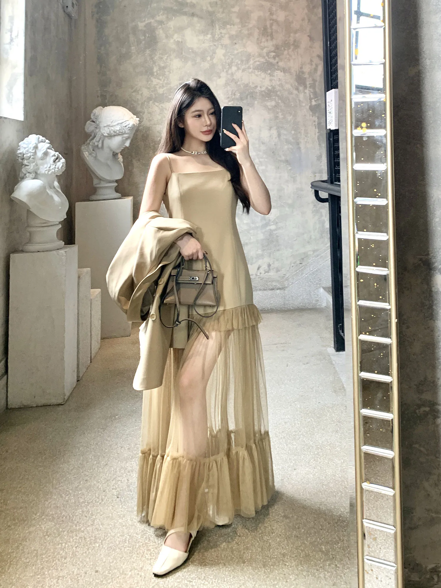 Koreański Zestaw Garniturowy z Wstawkami i Paskami, Dwuczęściowy Zestaw Damski, Wersja Standardowa, Długi Rękaw, Standardowa Długość