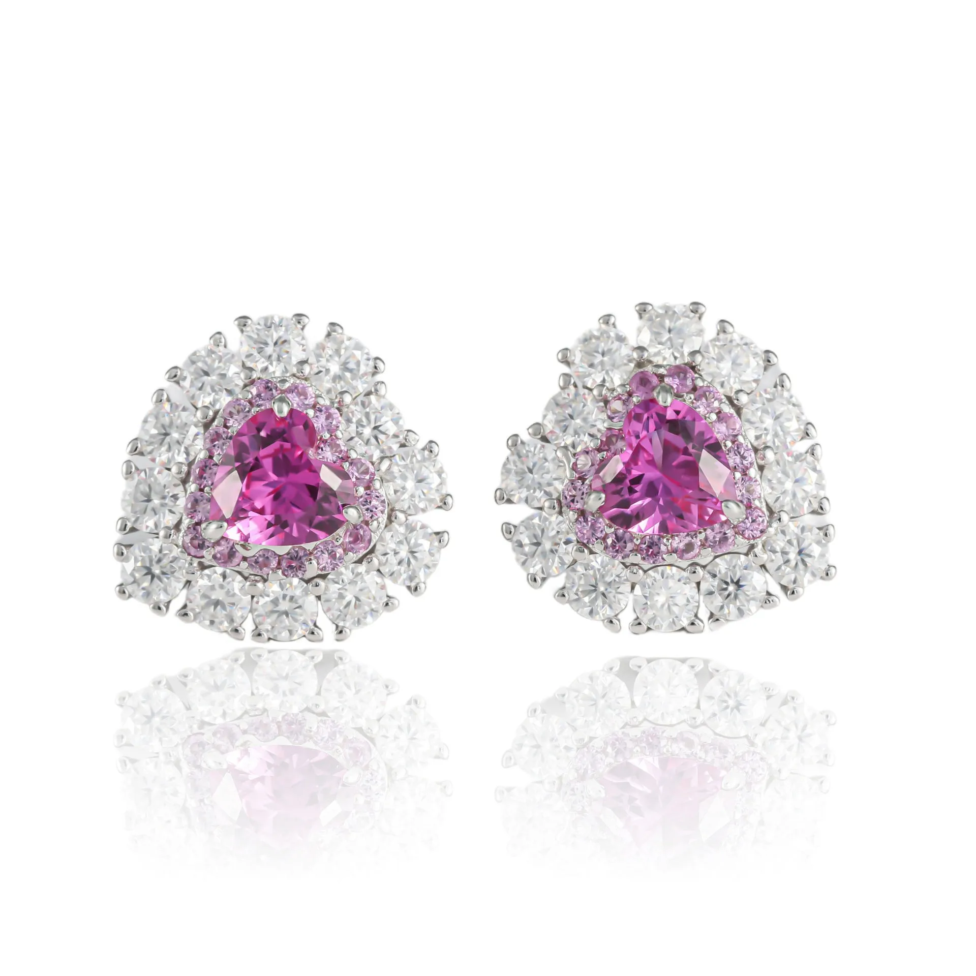 Luxury 925 Sterling Silver Flower Pink Sapphire High Carbon Diamond Gemstone Ear Studs Earrings Fine Jewelry Gifts