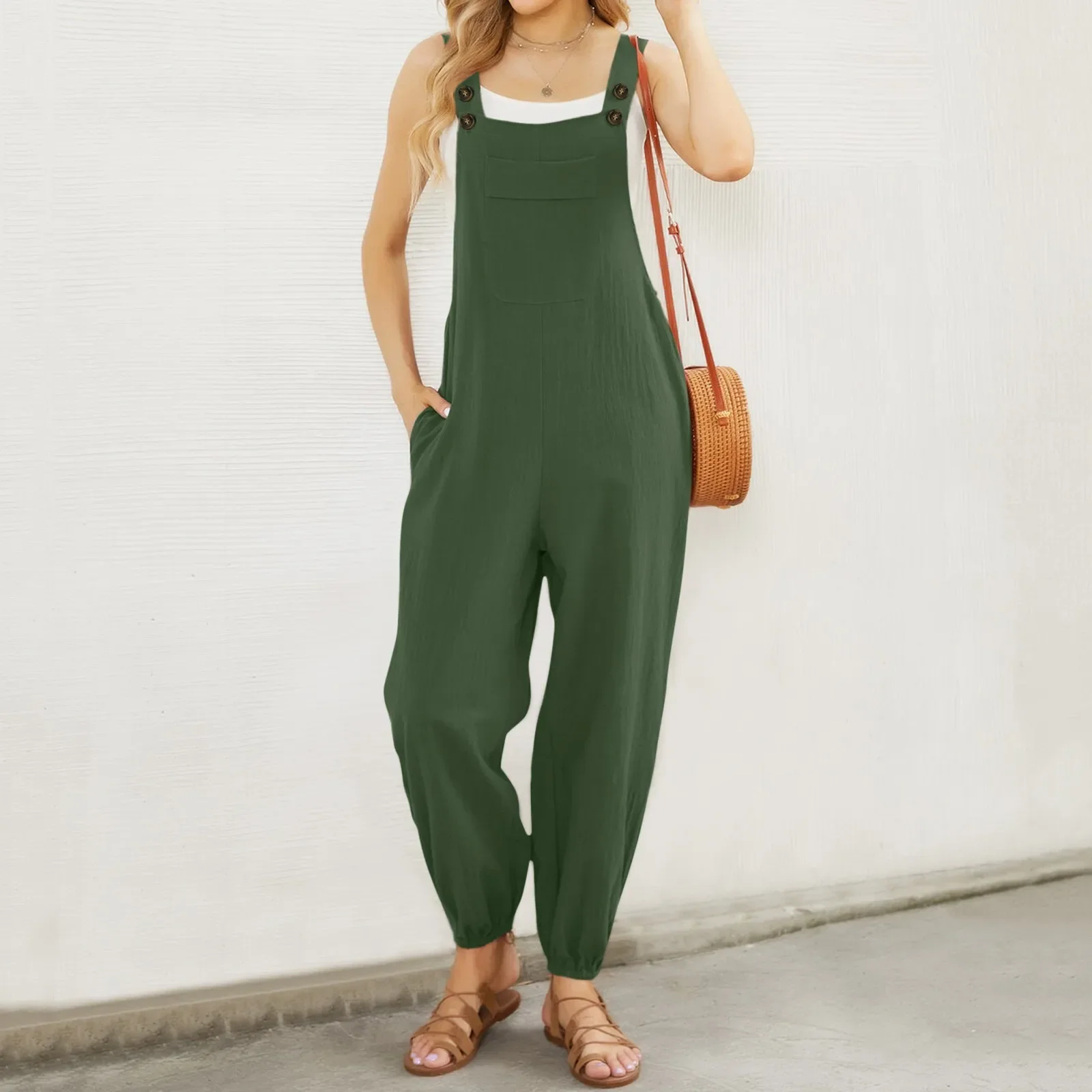 

Women Suspender Rompers Overalls 2023 New Vintage Jumpsuits Playsuits Long Pockets Wide Leg Pants Combinaison Oversize Outfits