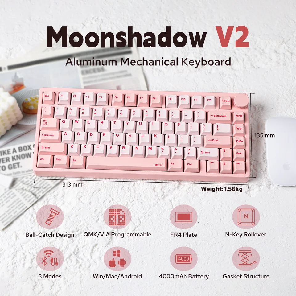 KiiBOOM Moonshadow V2 75% QMK&VIA Wired Wired/BT5.0/2.4GHz