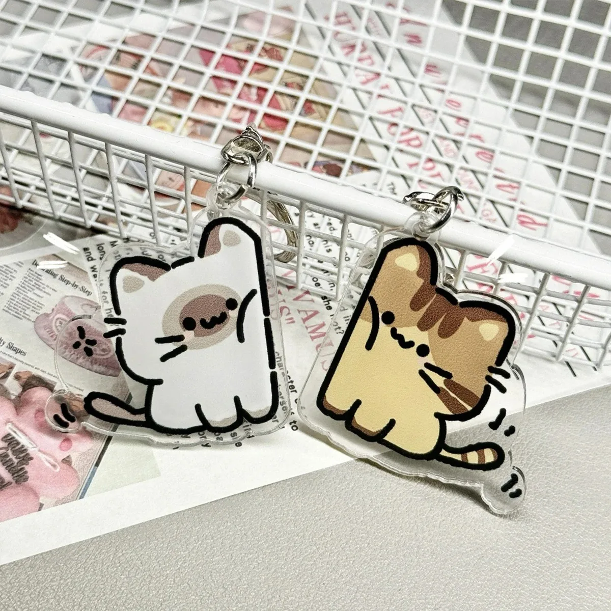 2개 세트 귀여운 고양이 열쇠고리 펜던트, 커플 또는 친구 선물, 백팩 액세서리, 우정 기... - 3