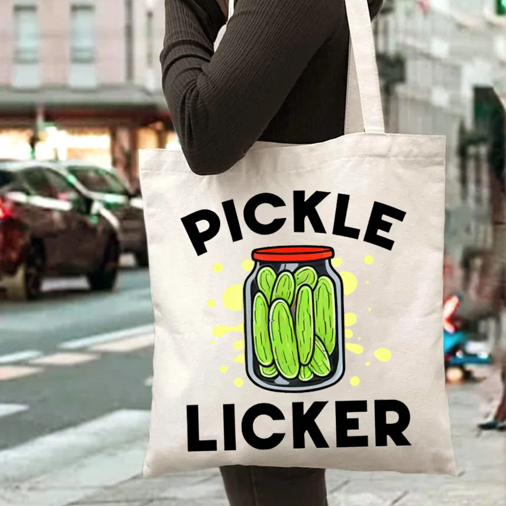 1pc Pickle Funny Slogan Tote Shopping Bag, Suitable for Daily Use, Shopping, School, Travel, A Hilarious Gift for Pickle Lovers.