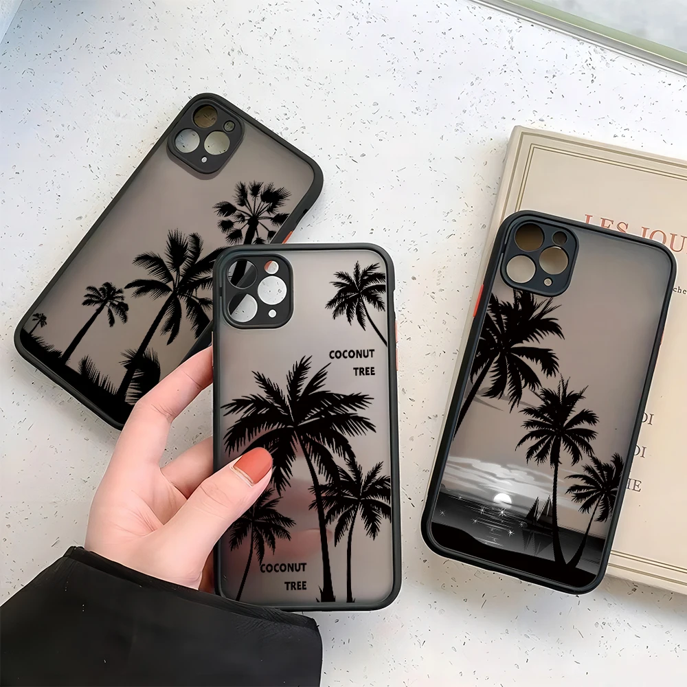 INS Beach Coconut Palm Tree Phone Case For iPhone 15 14 13 12 11 Mini Pro Max X XR XSMax 7 8 Plus Matte Transparent Back Cover