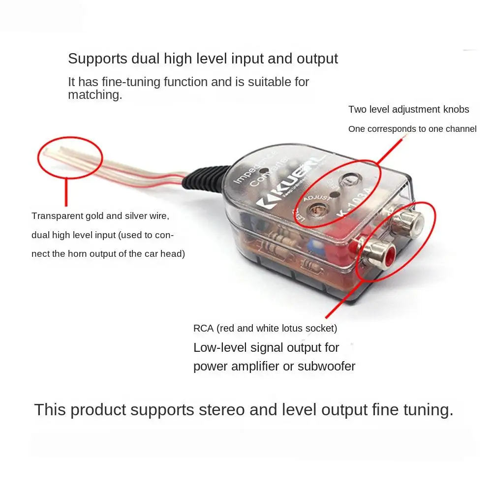12V Car Audio High To Low RCA Line Subwoofer Audio Impedance Converter Low Audio Filter Audio Output