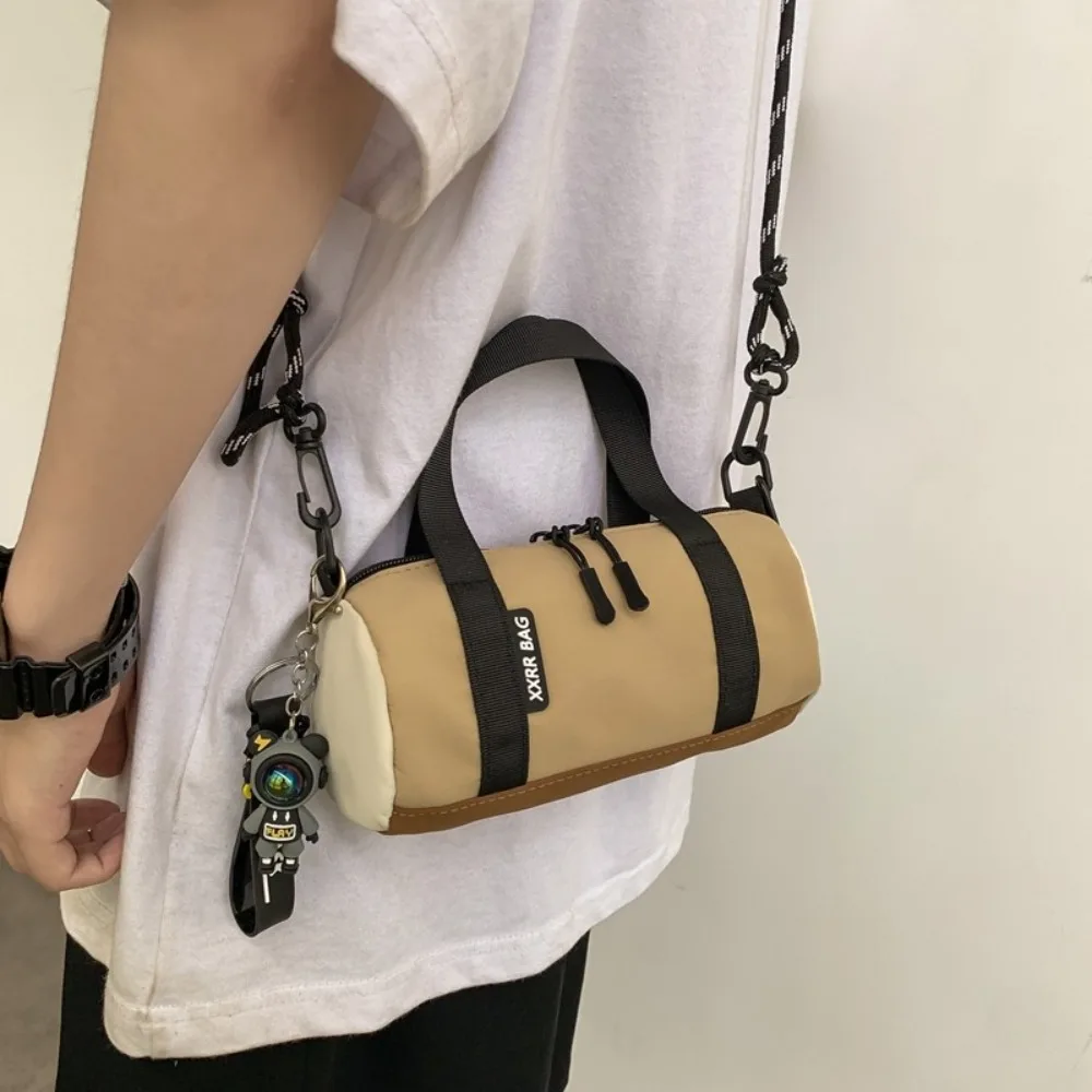 

Storage Bag Thin Strap Men Cylindrical Bag Lightweight Breathable Small Nylon Handbag Zipper Portable Simple Shoulder Bag Women