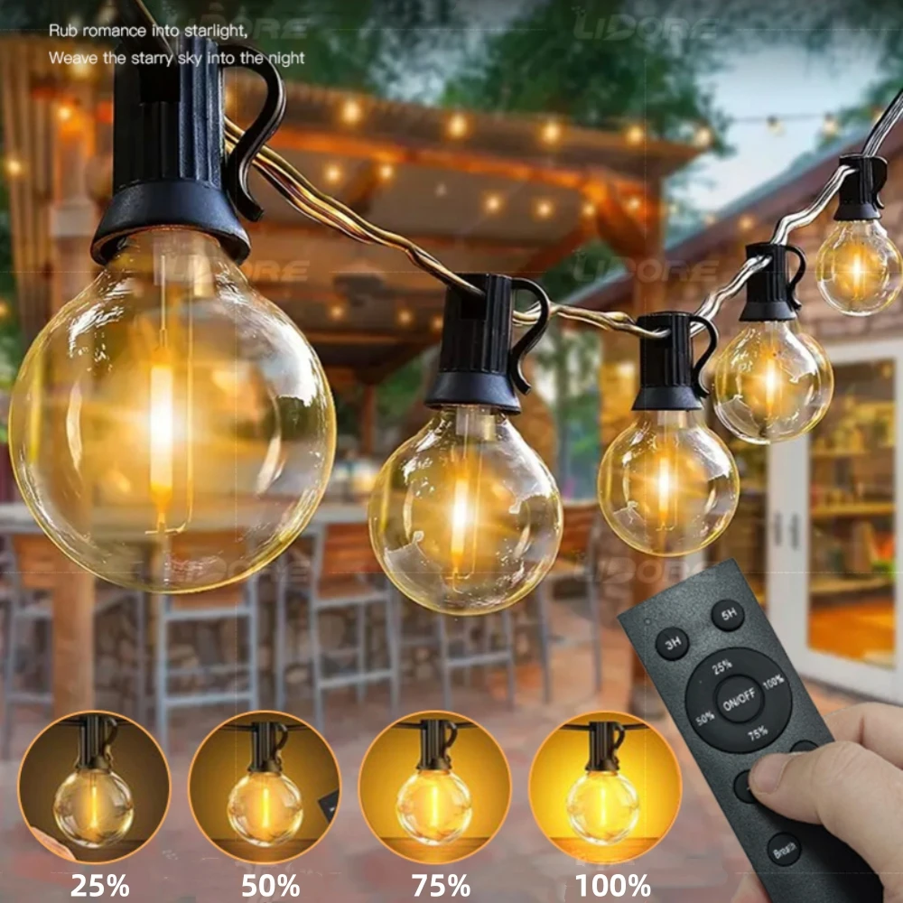 Outdoor G40 LED String Lights IP65 Waterproof Connectable Retro Edison Globe E12 Bulbs Fairy Garland for Garden Patio Christmas