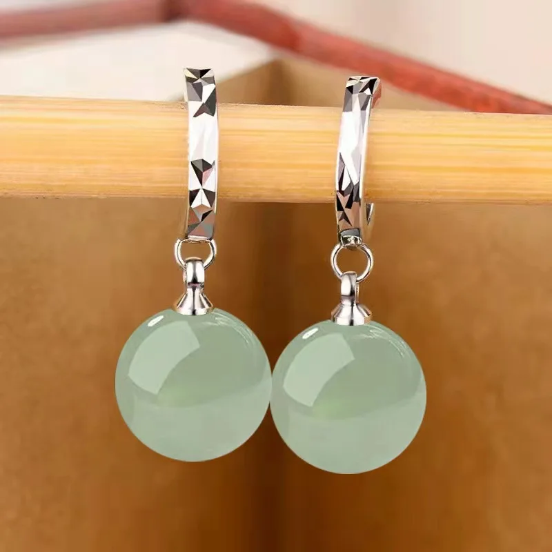 

Sweet fashion argyle green jade earrings White Pearl Electroplate Gold 925 Sterling Silver Stud Earrings for Women Fine Jewelry