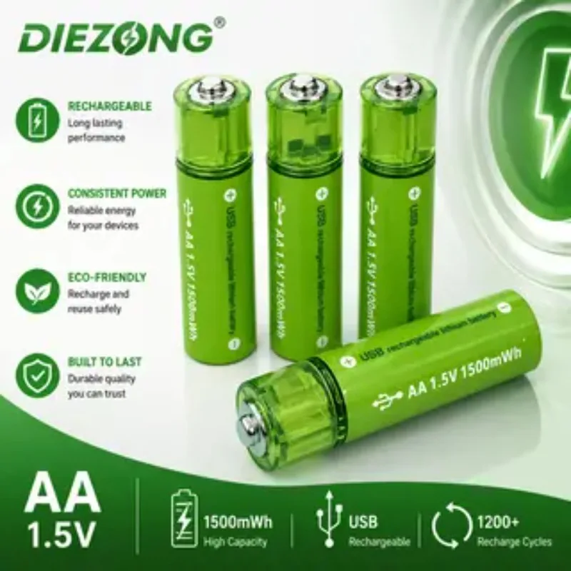 1500mAh Universal  Rechargeable Battery Durable  Li-ion Battery AA USB Direct Charging for Toys Clocks Game Controllers Cameras