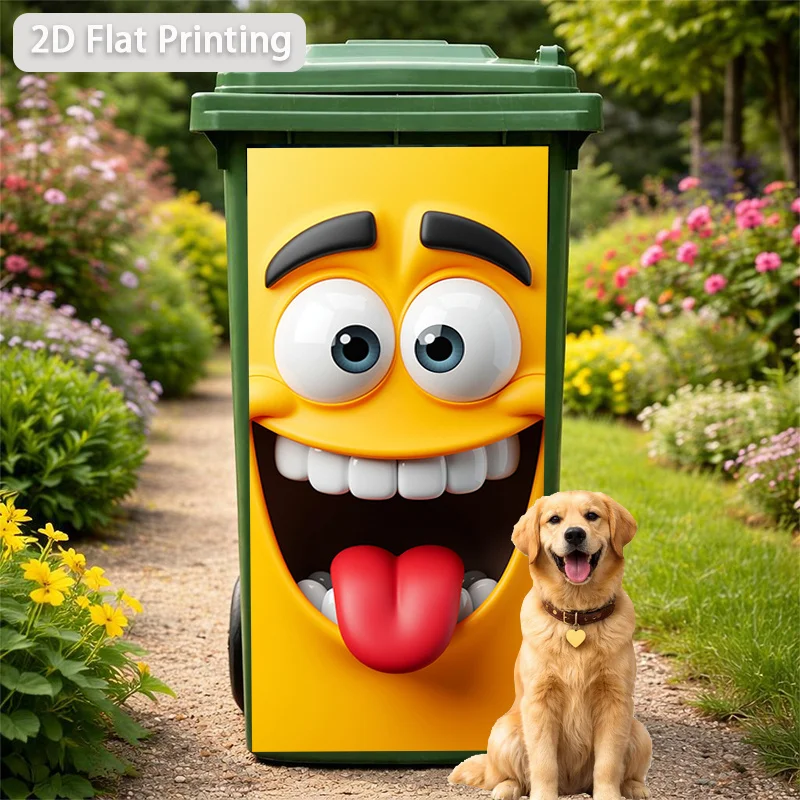 1pc Yellow Laughing Cartoon Face Themed Trash Can Decal Wall Sticker, Ideal for Outdoor Trash Cans, Walls and Home Decor.