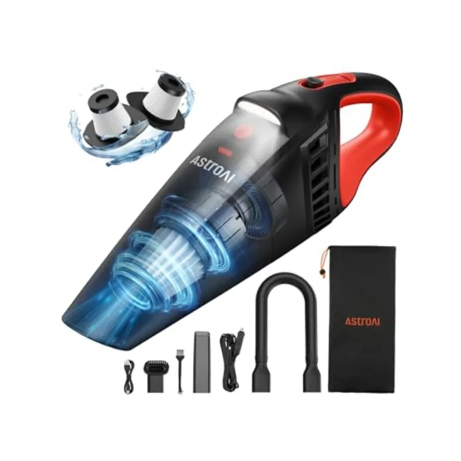 

V2 Mini Portable Cordless Handheld Car Vacuum Cleaner, 6000mAh and 12V DC, LED Light, Brush, Extended Nozzle, Hose, Portable Ha
